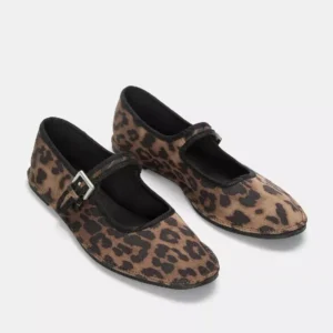 Leopard Print Canvas Mary Jane Flats with Buckle Strap for Women's Daily Wear