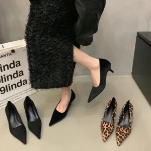 Pointed Toe Leopard Print Mary Jane Pumps with Square Heel for Stylish Comfort