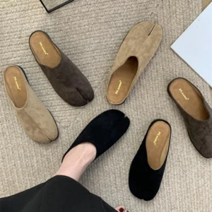Split Toe Fur-Lined Slipper Loafers with Soft Plush Interior for All-Day Comfort