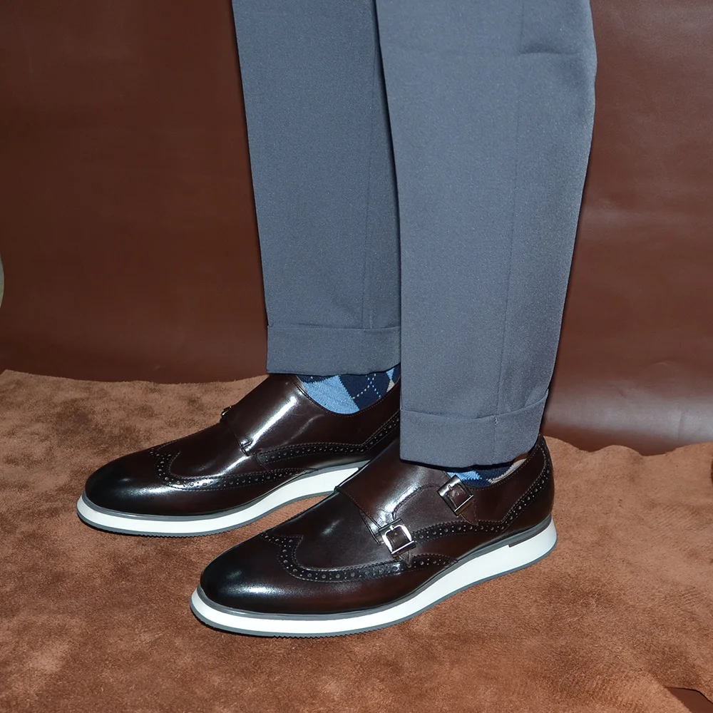 Modern interpretation of the classic monk strap loafer with decorative buckle detailing