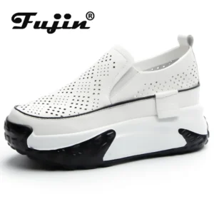 Genuine Leather Platform Loafers for Women with 7cm Chunky Heel for All-Day Comfort