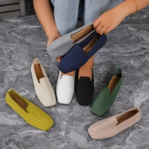 Square Toe Mesh Loafers for Women with Soft Rubber Sole for Office Comfort