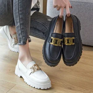 Classic Platform Loafers for Women with Medium Square Heel for All-Day Comfort