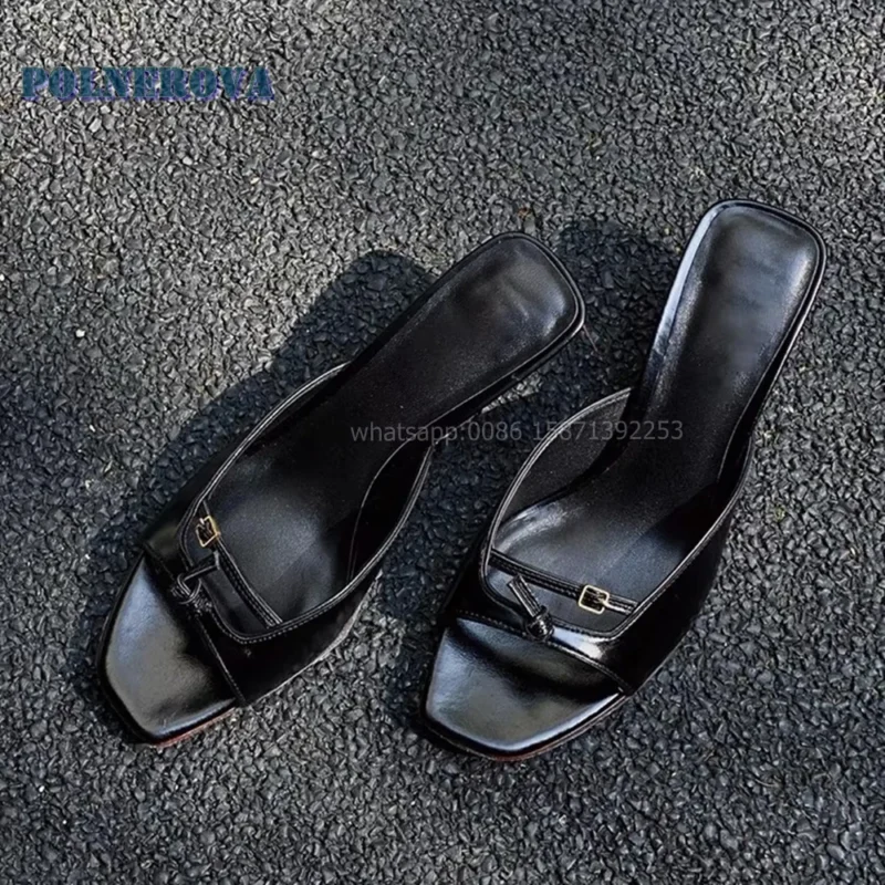 Leopard Print Open Toe Stiletto Heel Slides with Buckle Detail for Women - Image 3