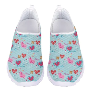 Breathable Mesh Heart Print Penny Loafers for Women with EVA Comfort Insole