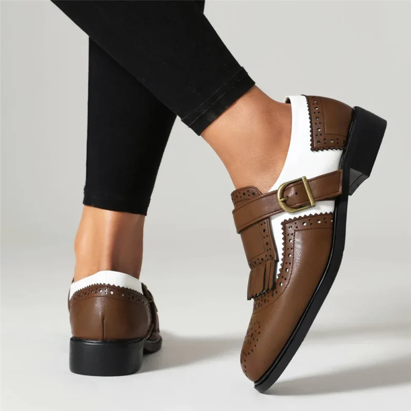 Classic Tassel Buckle Loafers for Women with Round Toe Low Heel for Casual Wear - Image 3